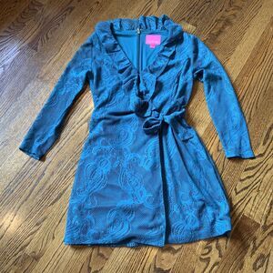 Lilly Pulitzer‎ Tiki Lace Wrap Romper Crochet Sheer Lined Beach Boho Nautical S